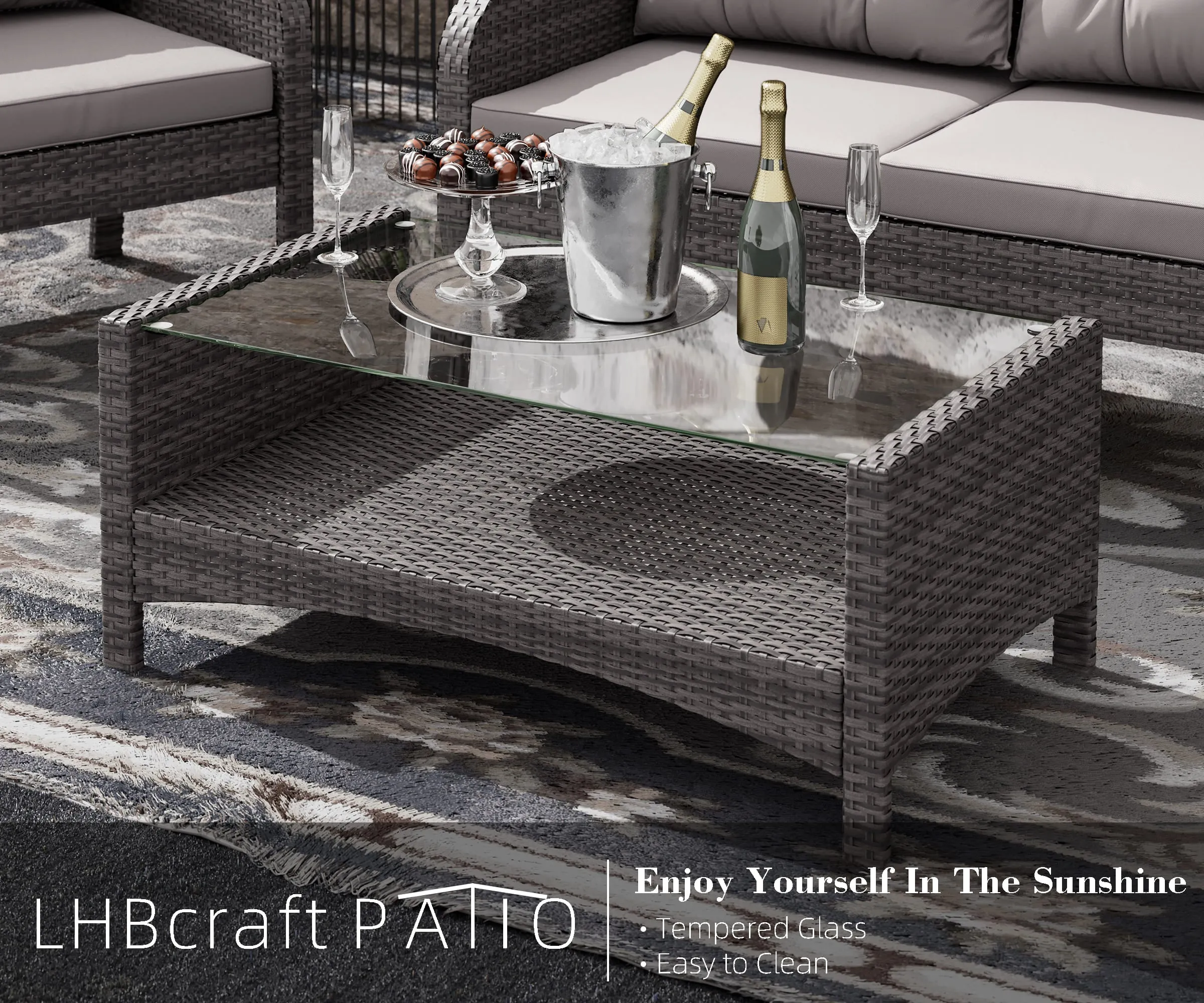 4 Pieces Rattan Sofa Set