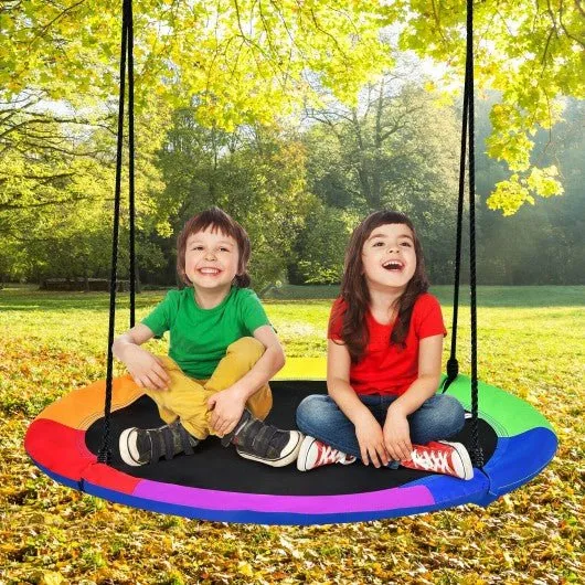 40 Inch Flying Saucer Tree Swing with 2 Hanging Straps for Kids-Blue