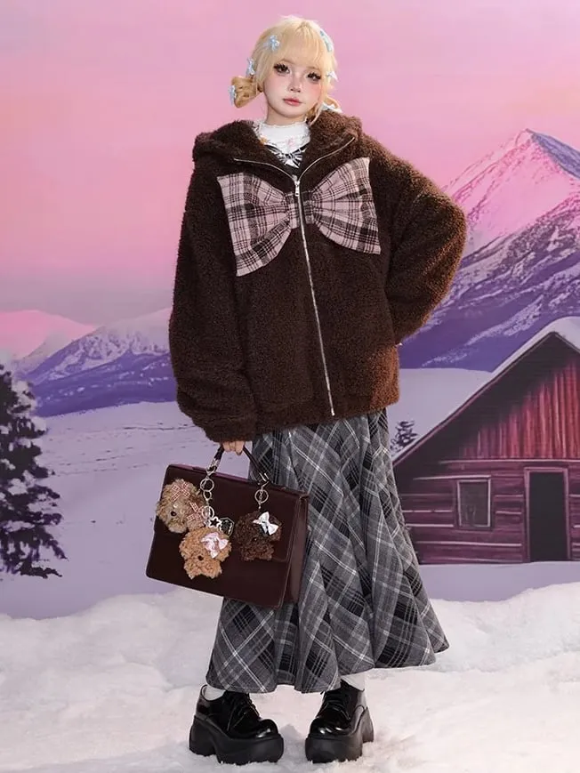 Black and Grey Colorblock Bear Apllique Loose Cardigan