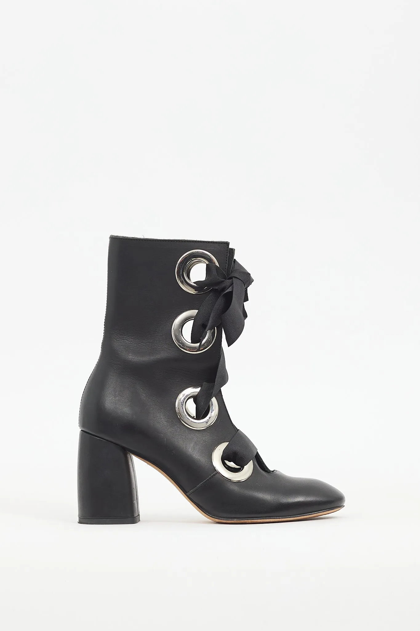 Black Leather Erika Lace Up Boot