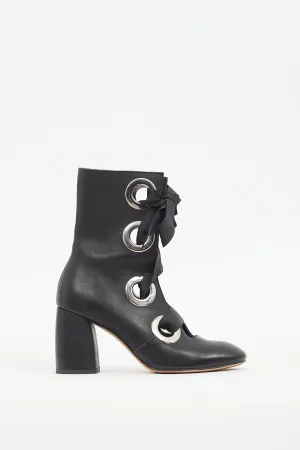 Black Leather Erika Lace Up Boot