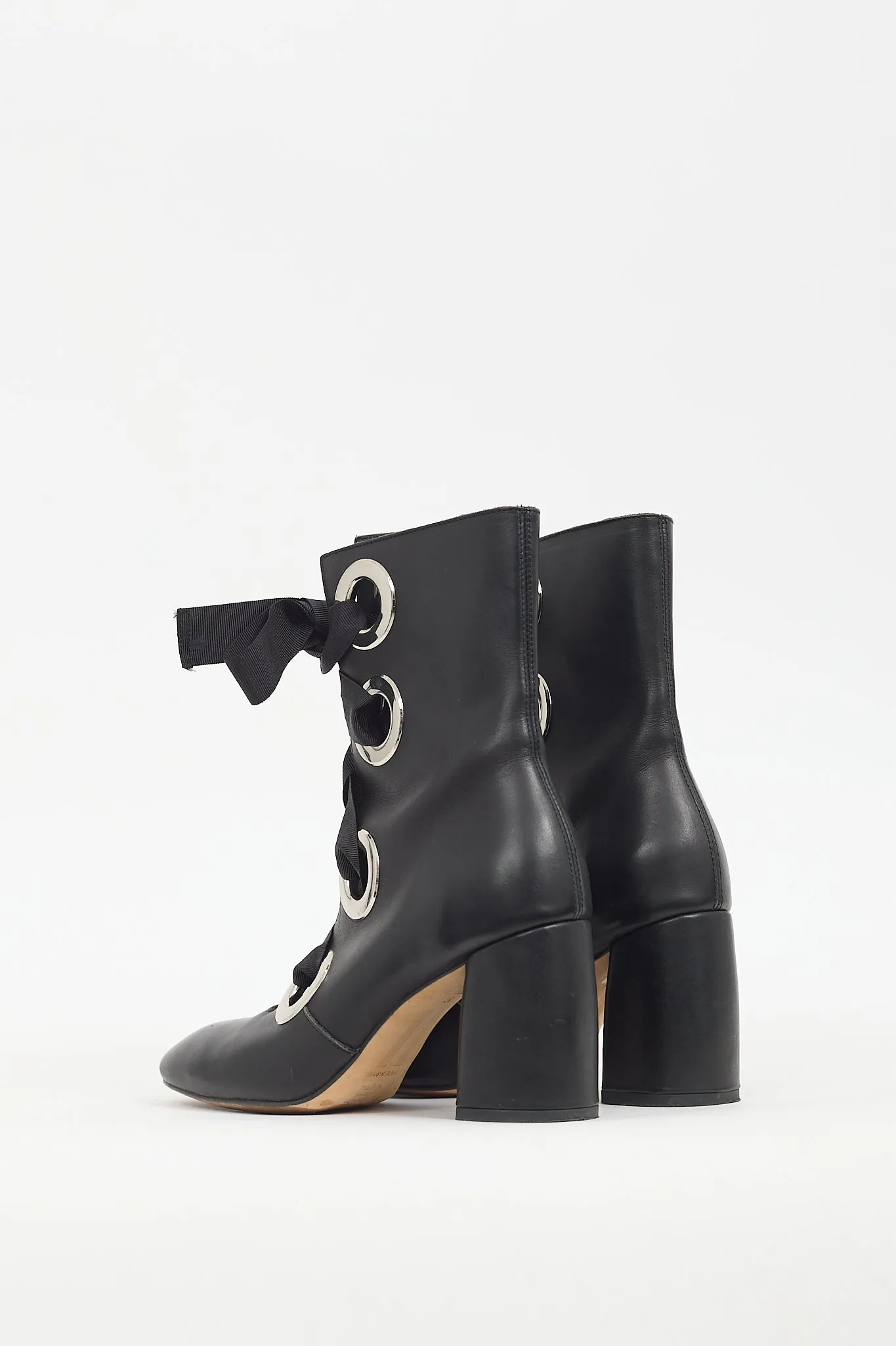 Black Leather Erika Lace Up Boot