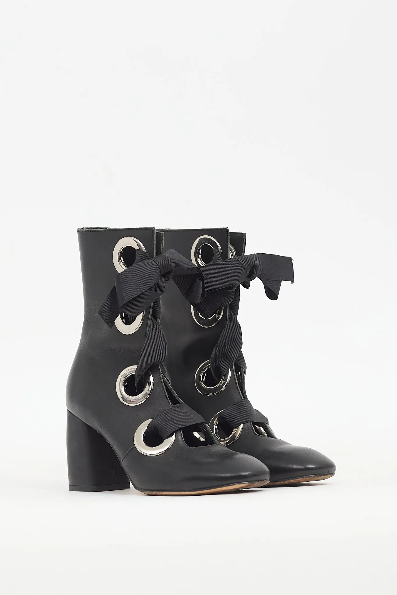 Black Leather Erika Lace Up Boot