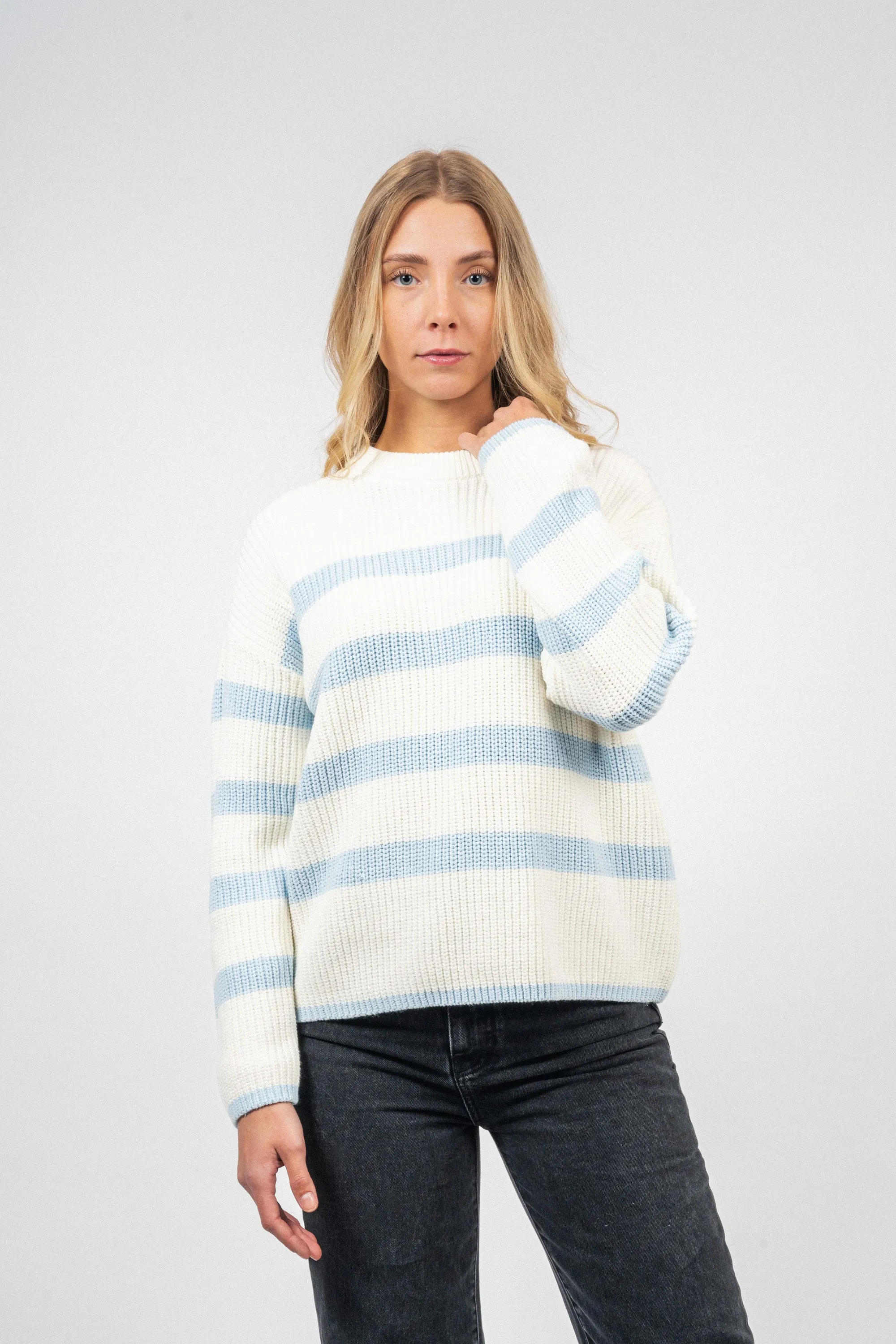 Bloomie Ls Knit O-Neck - Snow White/Cashmere Blue
