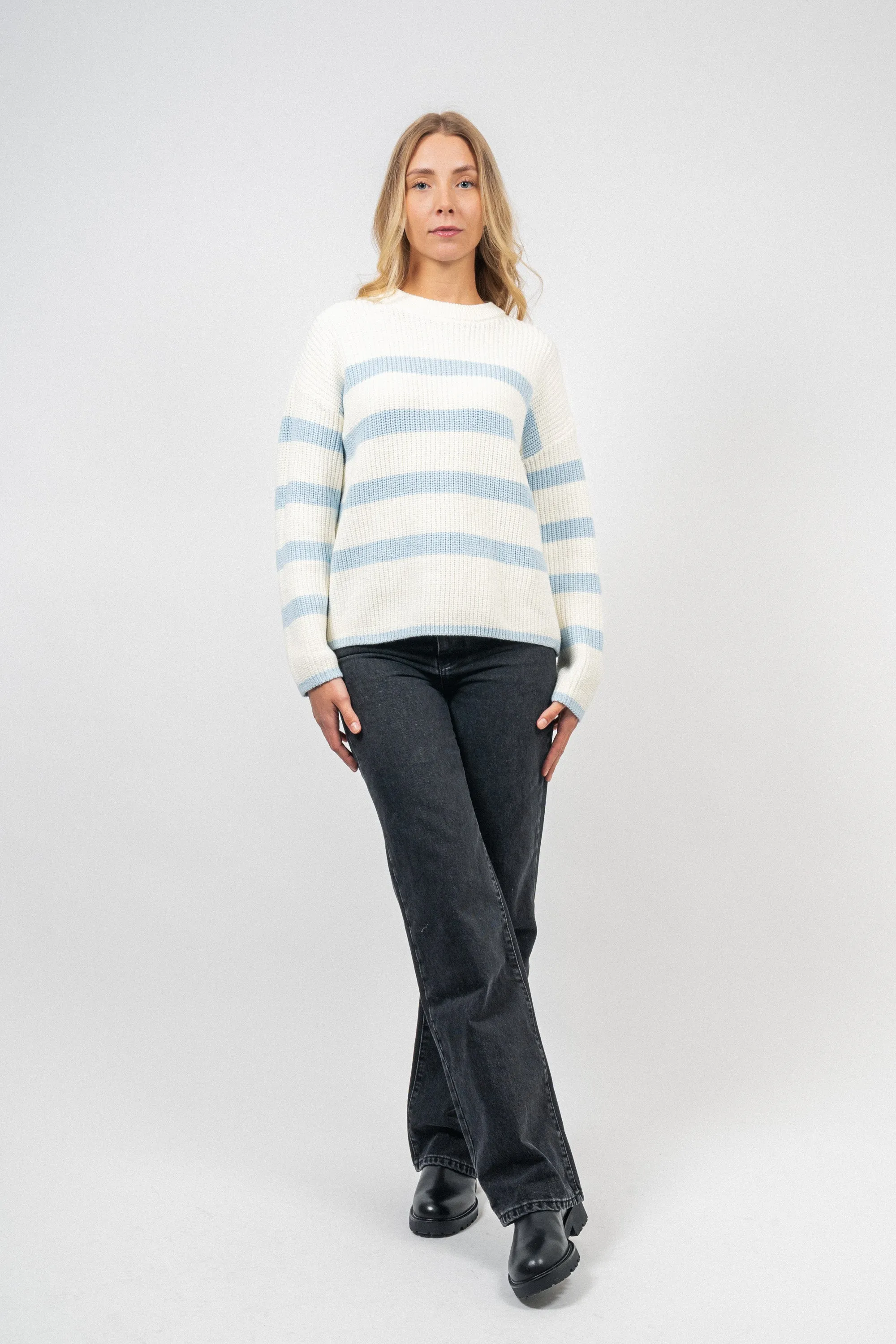 Bloomie Ls Knit O-Neck - Snow White/Cashmere Blue