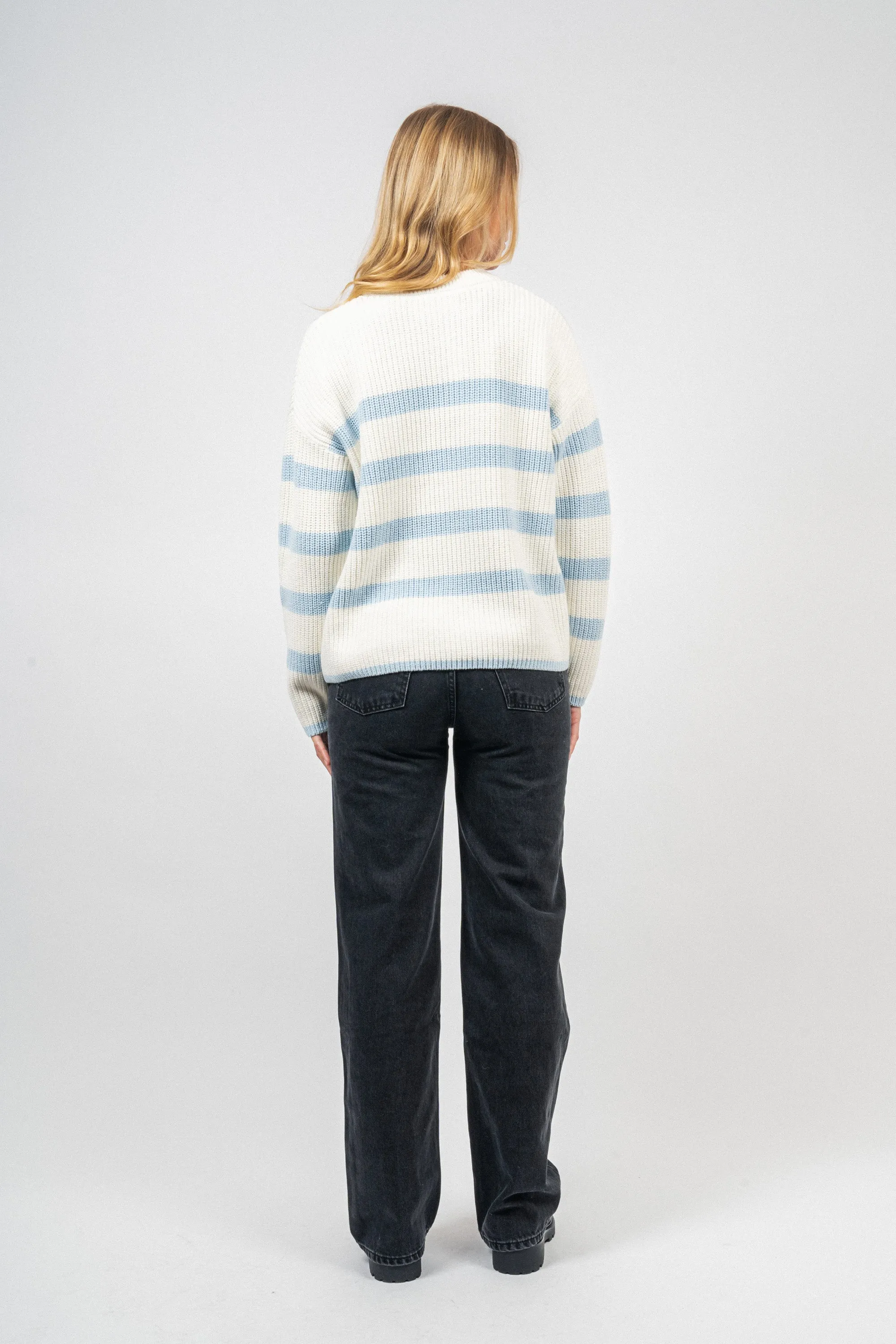 Bloomie Ls Knit O-Neck - Snow White/Cashmere Blue
