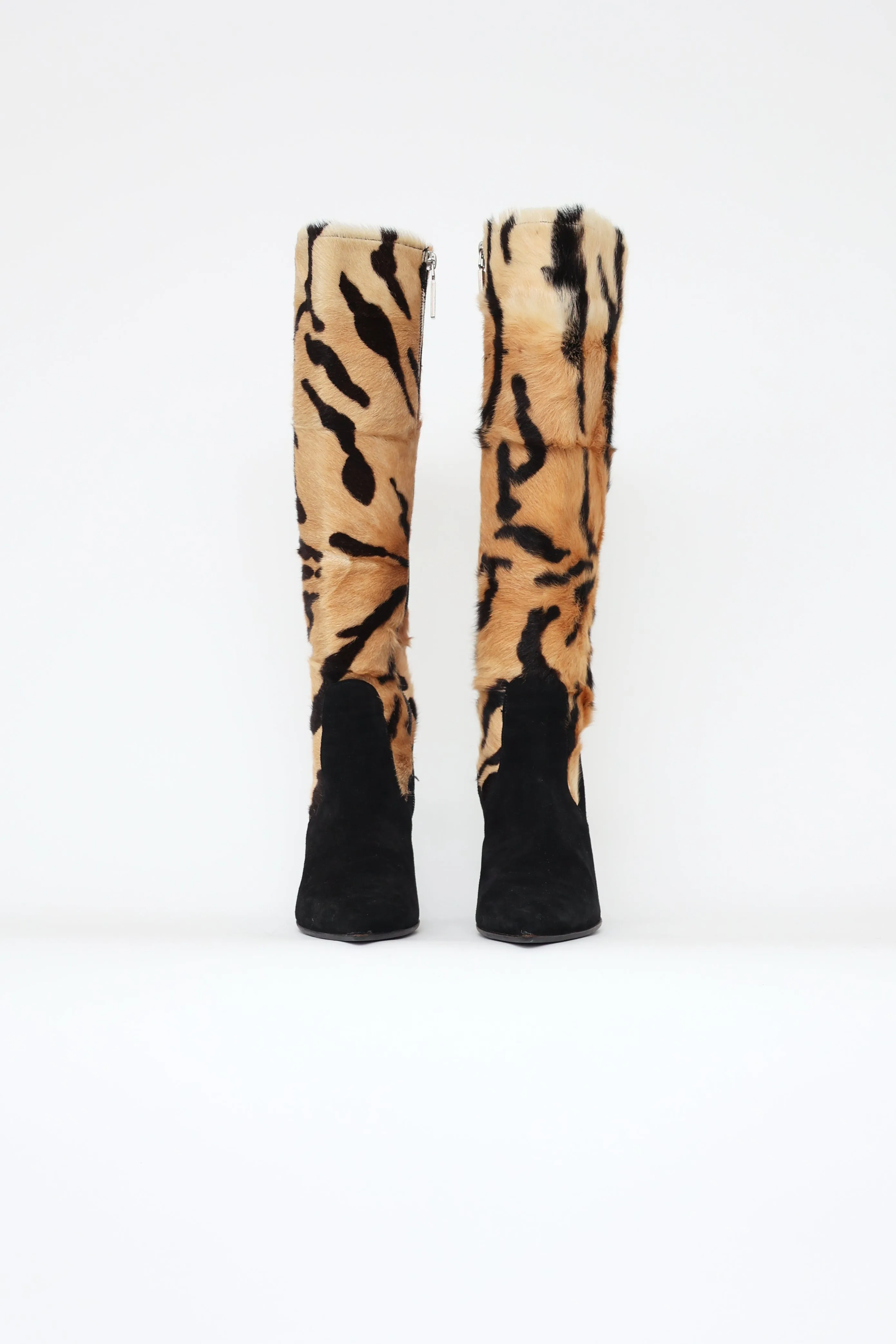 Brown & Black Suede Knee High Boot