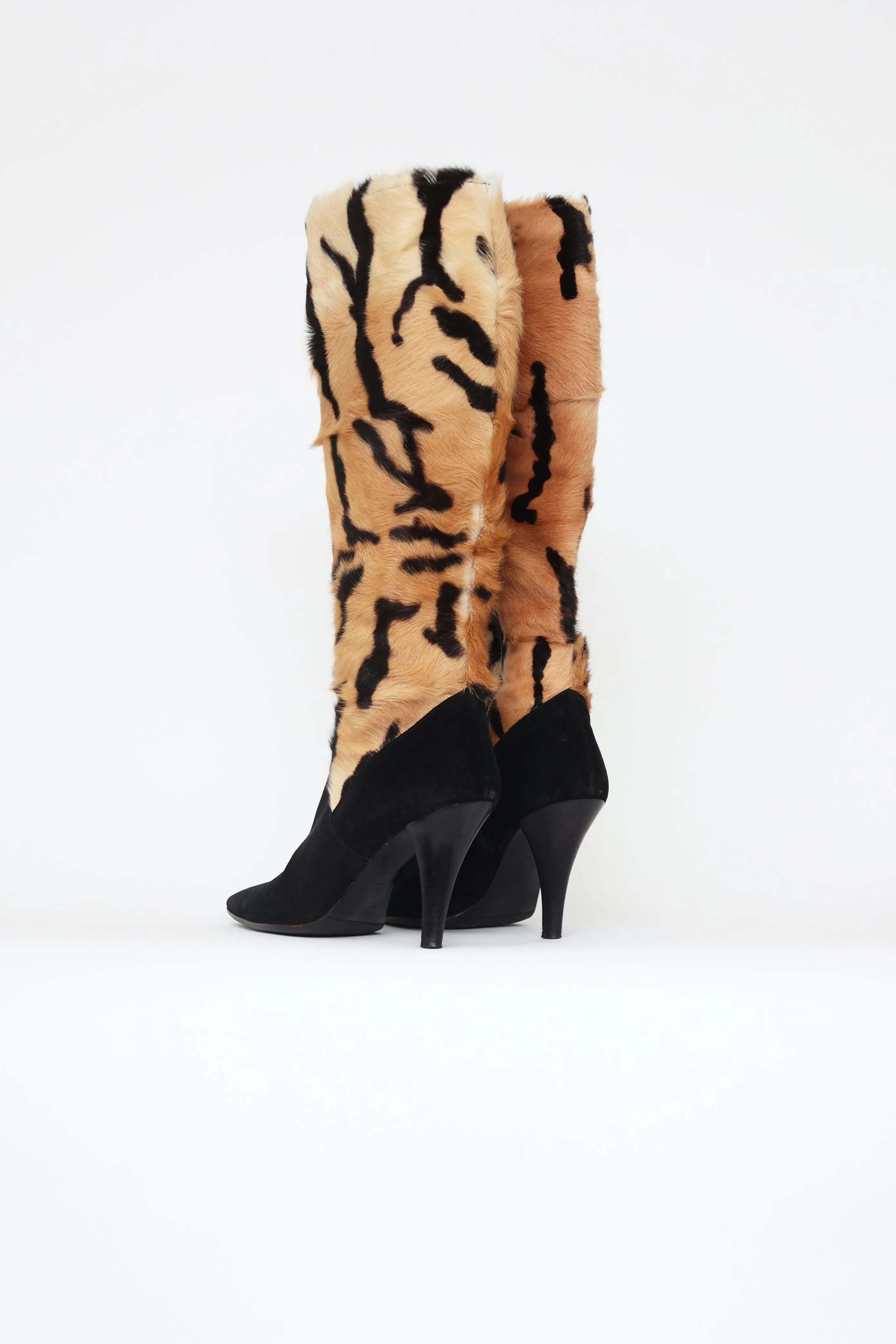 Brown & Black Suede Knee High Boot