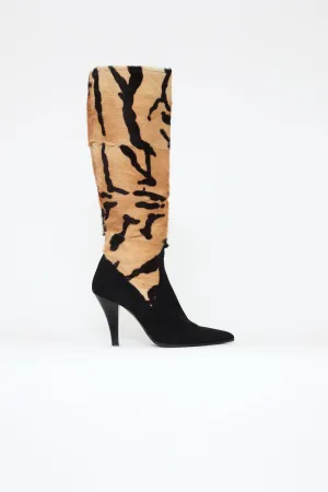 Brown & Black Suede Knee High Boot