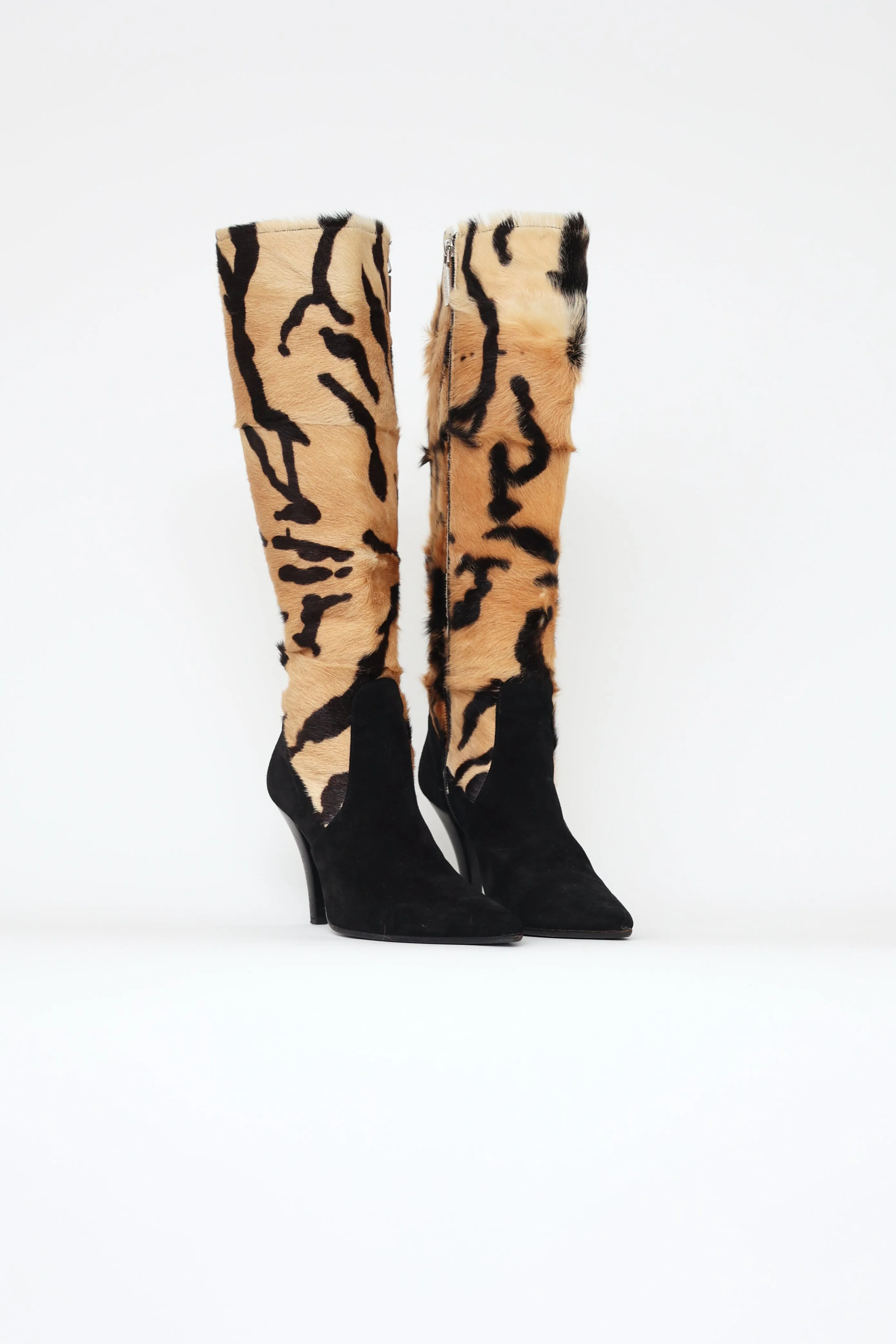 Brown & Black Suede Knee High Boot
