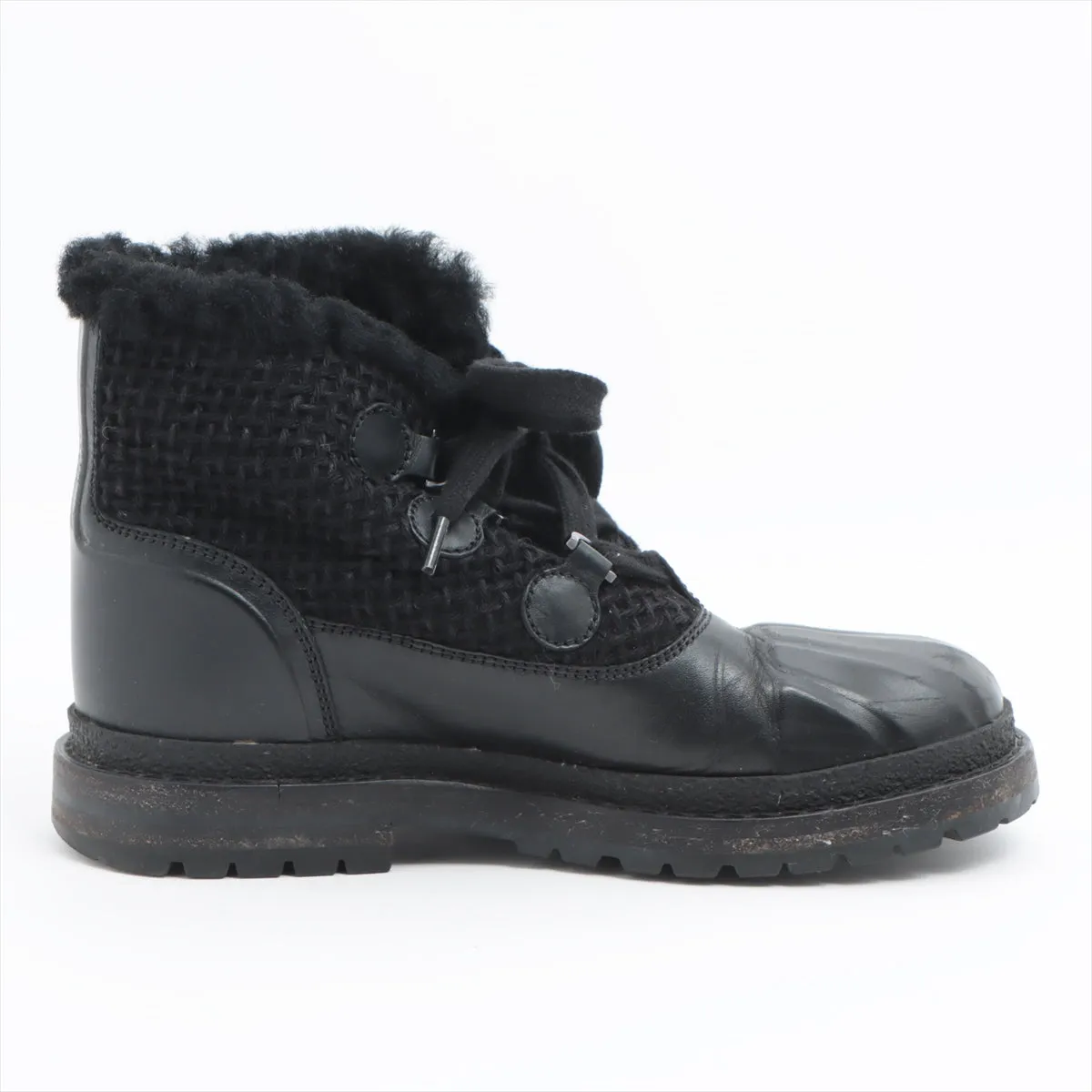 Chanel Coco Wool x Leather Boots 36  Black G32179 Boar