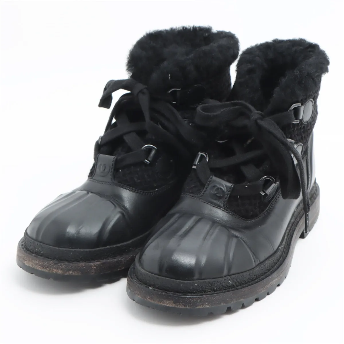 Chanel Coco Wool x Leather Boots 36  Black G32179 Boar