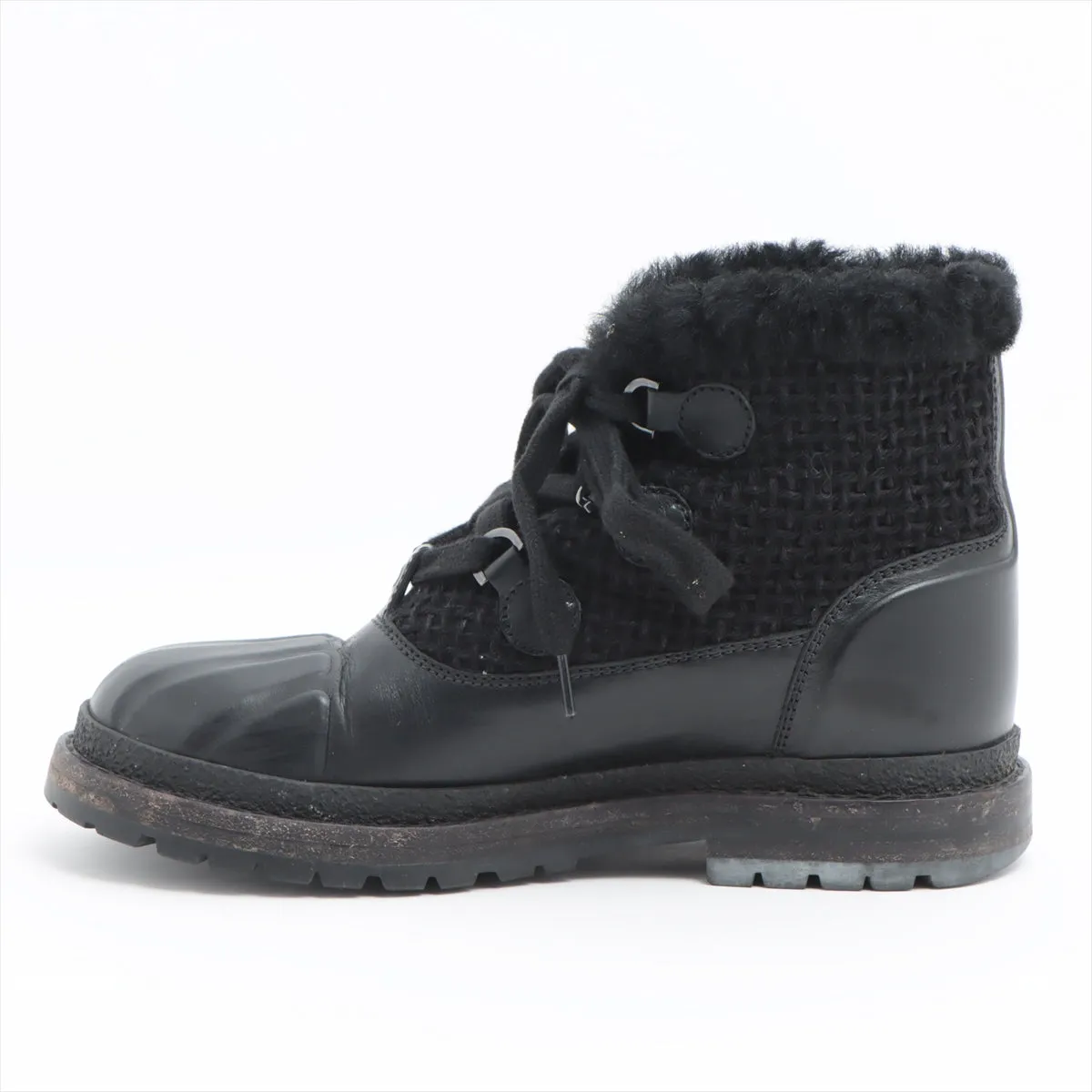 Chanel Coco Wool x Leather Boots 36  Black G32179 Boar
