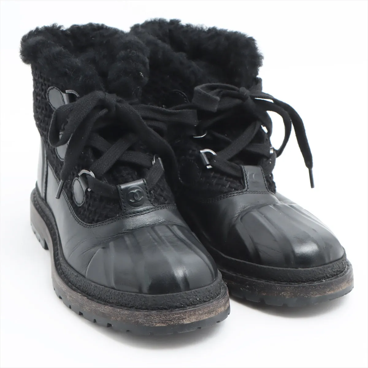 Chanel Coco Wool x Leather Boots 36  Black G32179 Boar