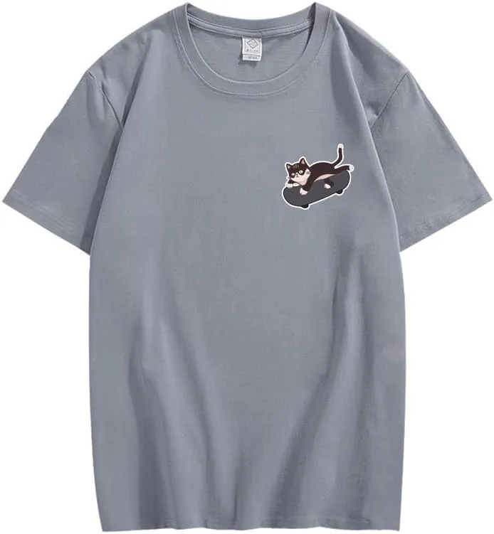 CORIRESHA Teen Cute Skateboard Cat Print Summer Short Sleeve Funny T-Shirts