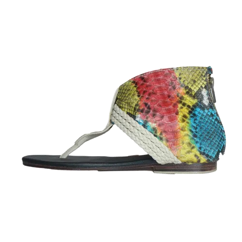 Cuffed Python Skin and Leather Sandals