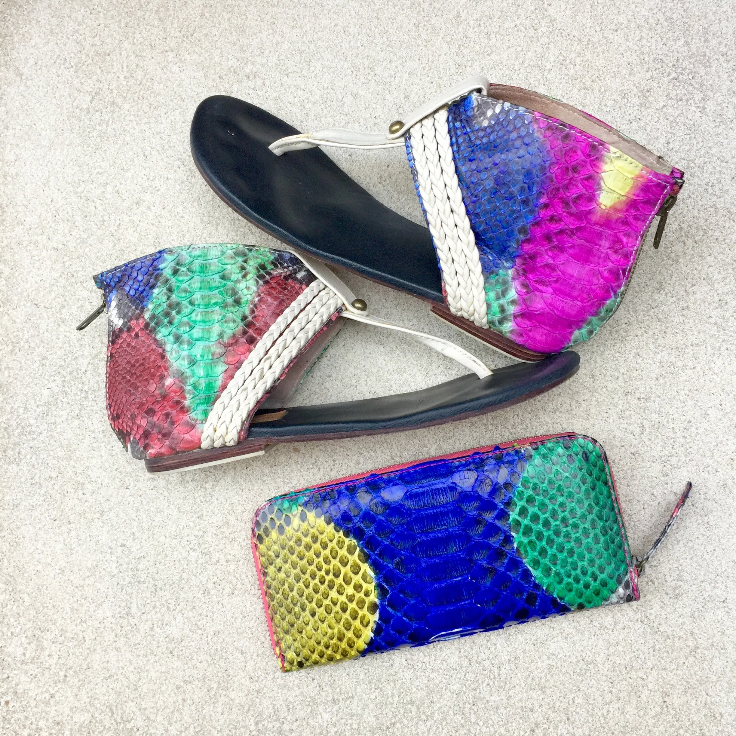 Cuffed Python Skin and Leather Sandals