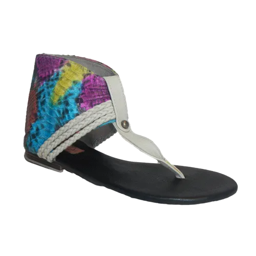 Cuffed Python Skin and Leather Sandals