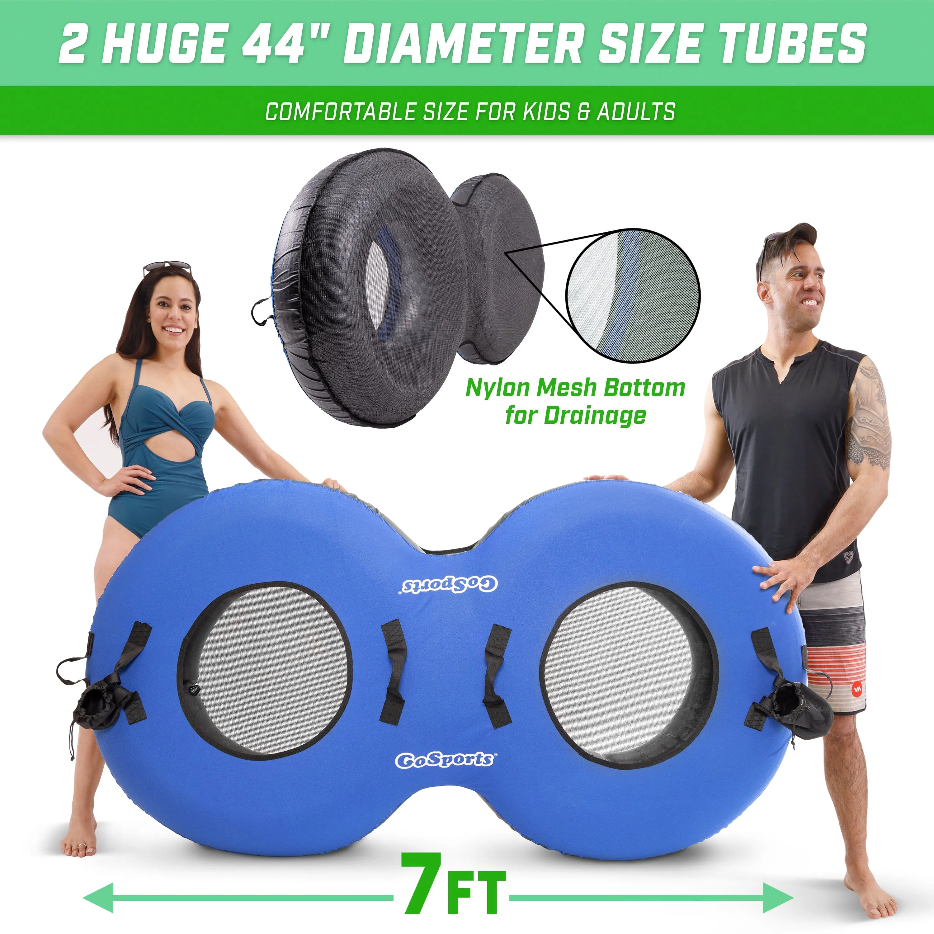 GoSports Heavy Duty 2 Person Floating River Tube with Premium Canvas Cover - Blue
