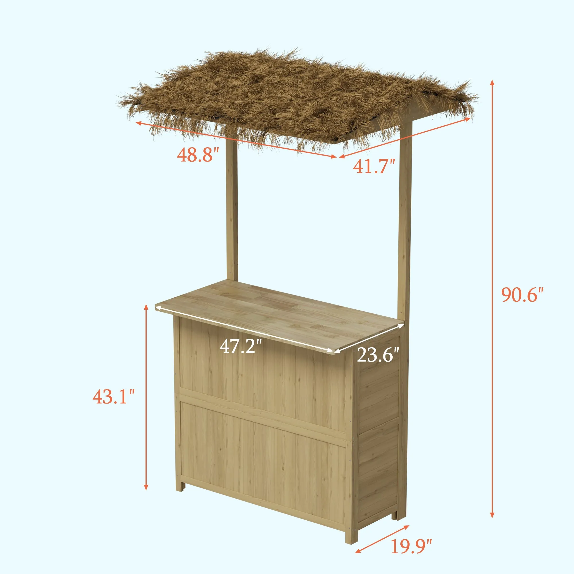 Hawaiian-Style Outdoor Bar Set with PE Grass Canopy and Storage