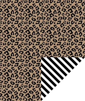 Leopard Wrapping Paper Gold Foil with Black Stripe on Reverse