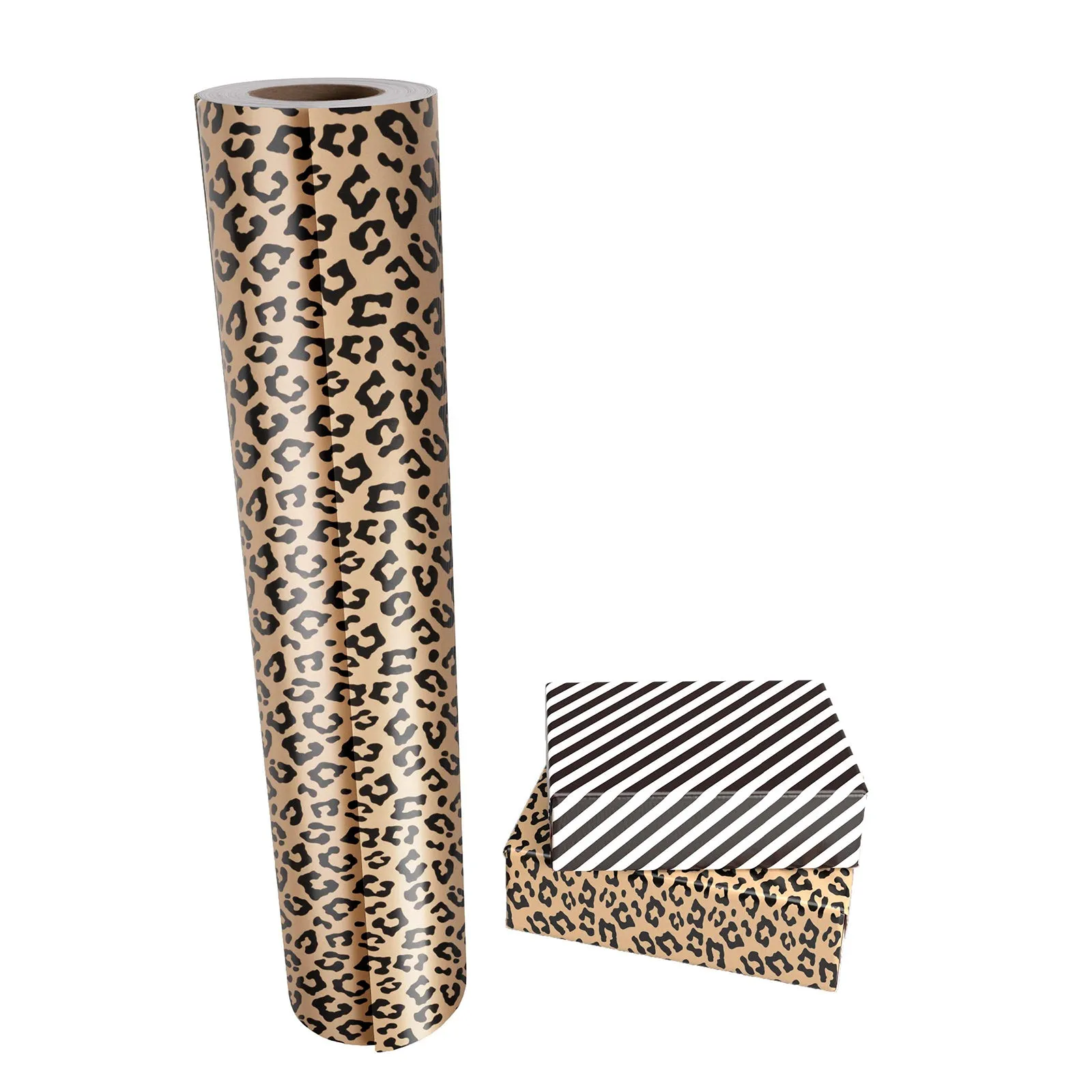 Leopard Wrapping Paper Gold Foil with Black Stripe on Reverse