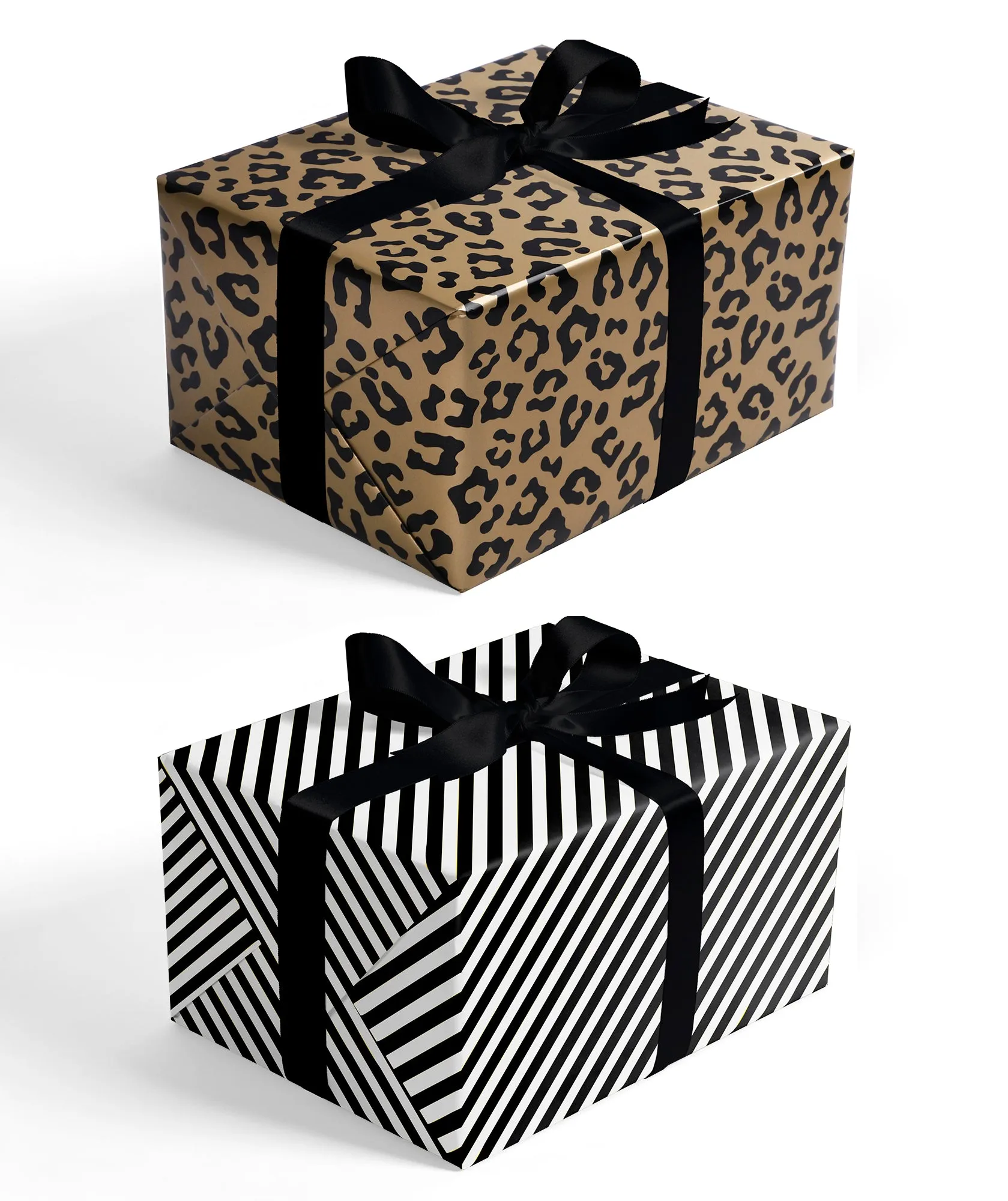 Leopard Wrapping Paper Gold Foil with Black Stripe on Reverse