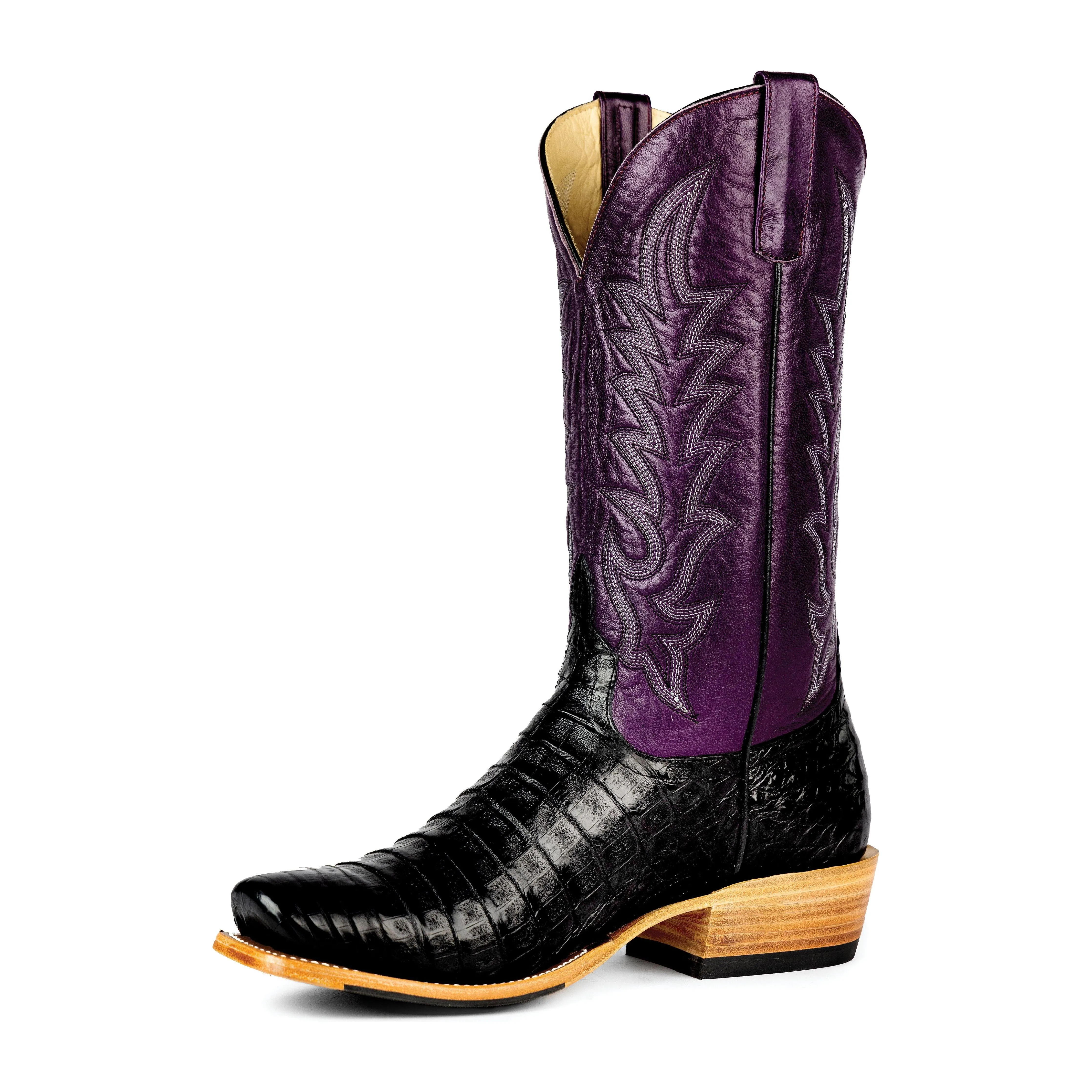 Men's Top Hand Black Caiman Belly with Violet Glossy Goat Top HP9513