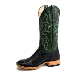Men's Top Hand Black Full Quill Ostrich with Emerald Explosion Top HP8004