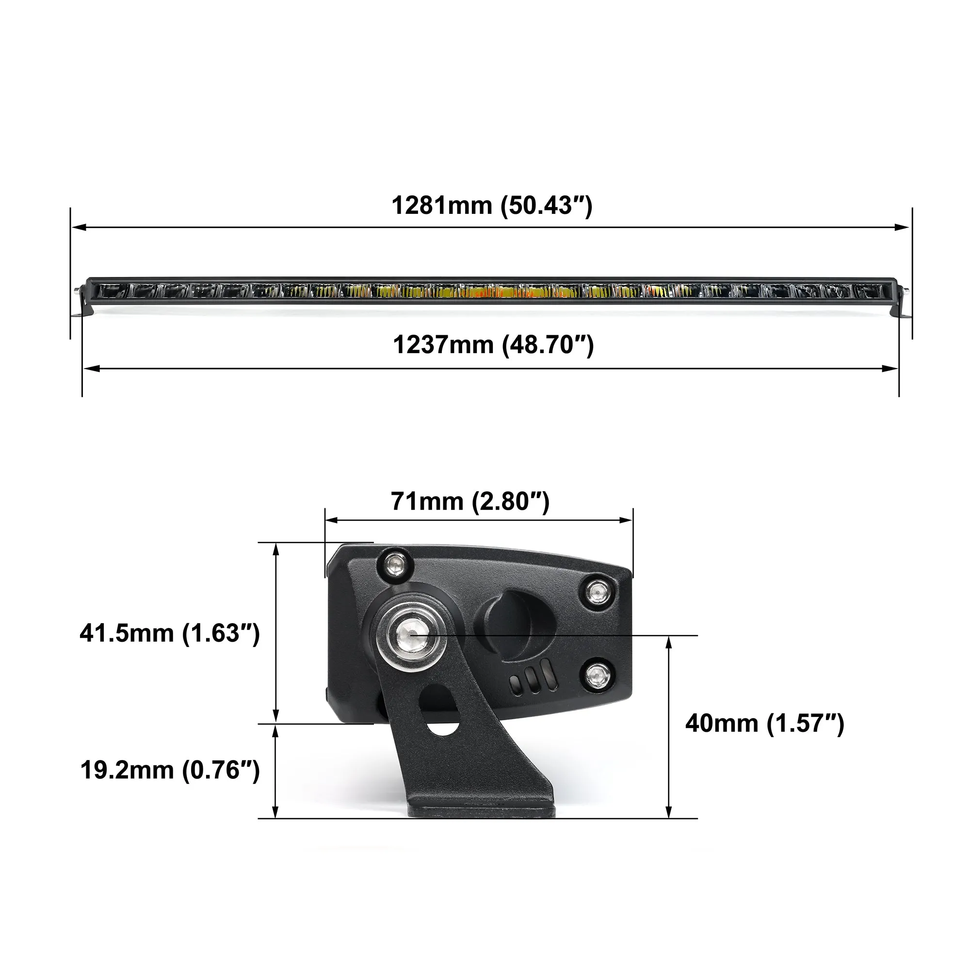 Rock Series | 50 Inch Single Row Dual Beam Off Road LED Light Bar with bracket White Amber