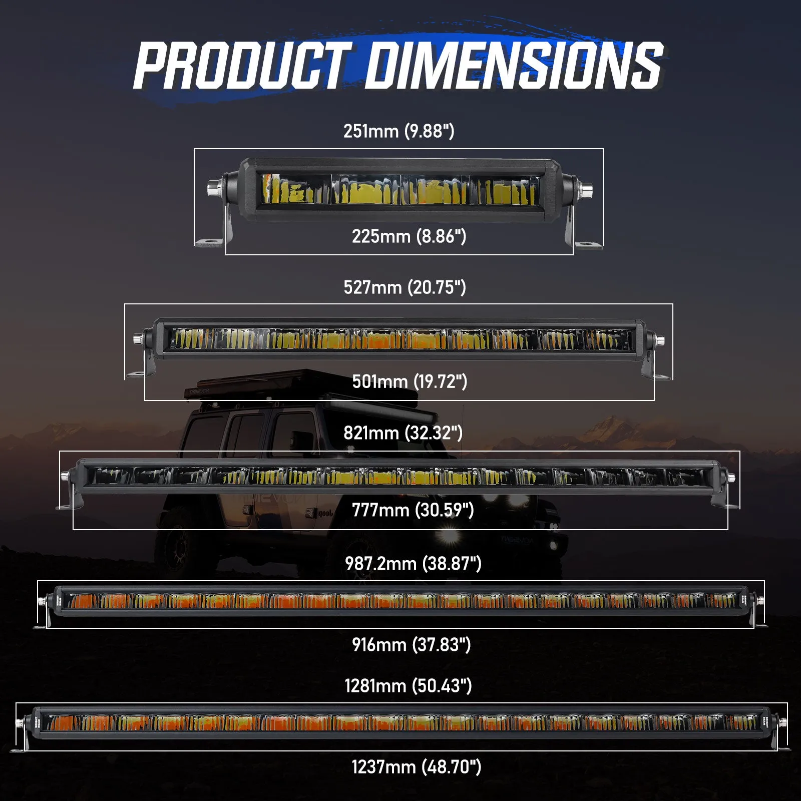 Rock Series | 50 Inch Single Row Dual Beam Off Road LED Light Bar with bracket White Amber