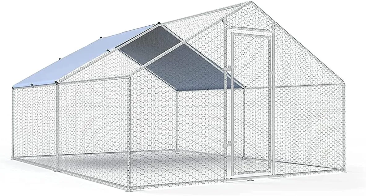 SANNWSG Large Metal Chicken Coop Walk-in Poultry Cage Chicken Run Pen Dog Kennel Duck House with Waterproof and Anti-Ultraviolet Cover for Outdoor Farm Use