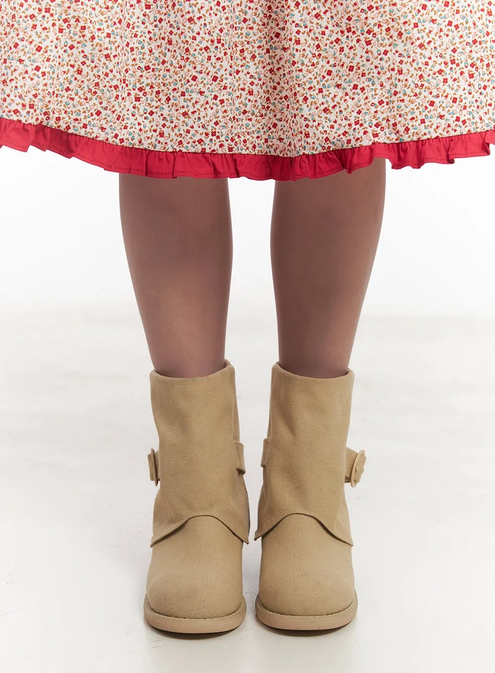 Suede Buckle Faux-Leather Midi Boots IM528