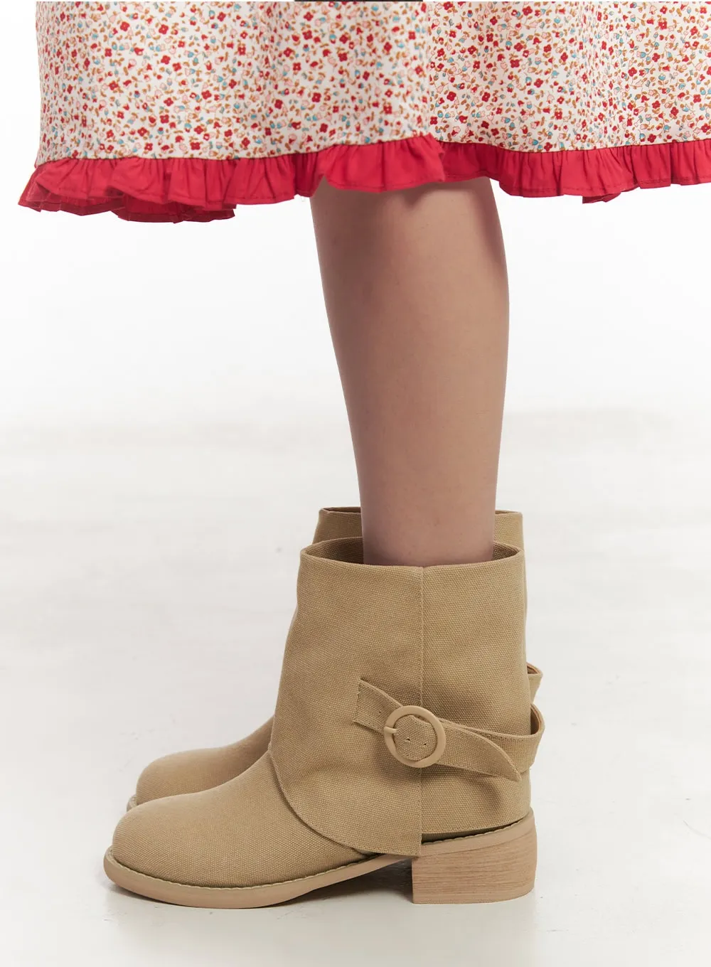 Suede Buckle Faux-Leather Midi Boots IM528