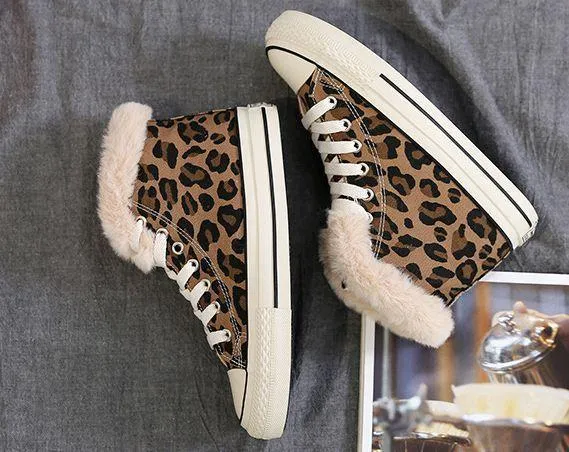 Winter High-Top Leopard Print Wild Warm Snow Boots