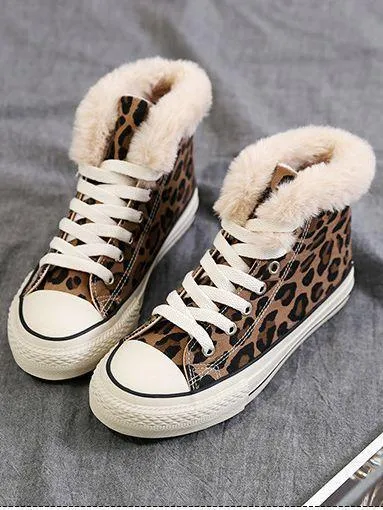Winter High-Top Leopard Print Wild Warm Snow Boots