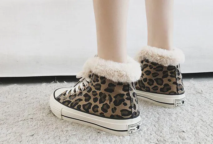Winter High-Top Leopard Print Wild Warm Snow Boots
