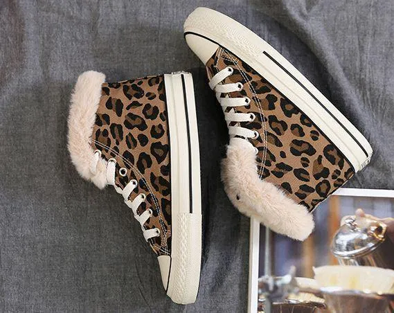 Winter High-Top Leopard Print Wild Warm Snow Boots