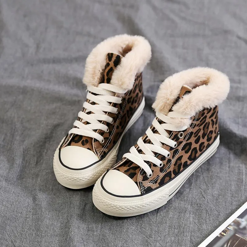 Winter High-Top Leopard Print Wild Warm Snow Boots