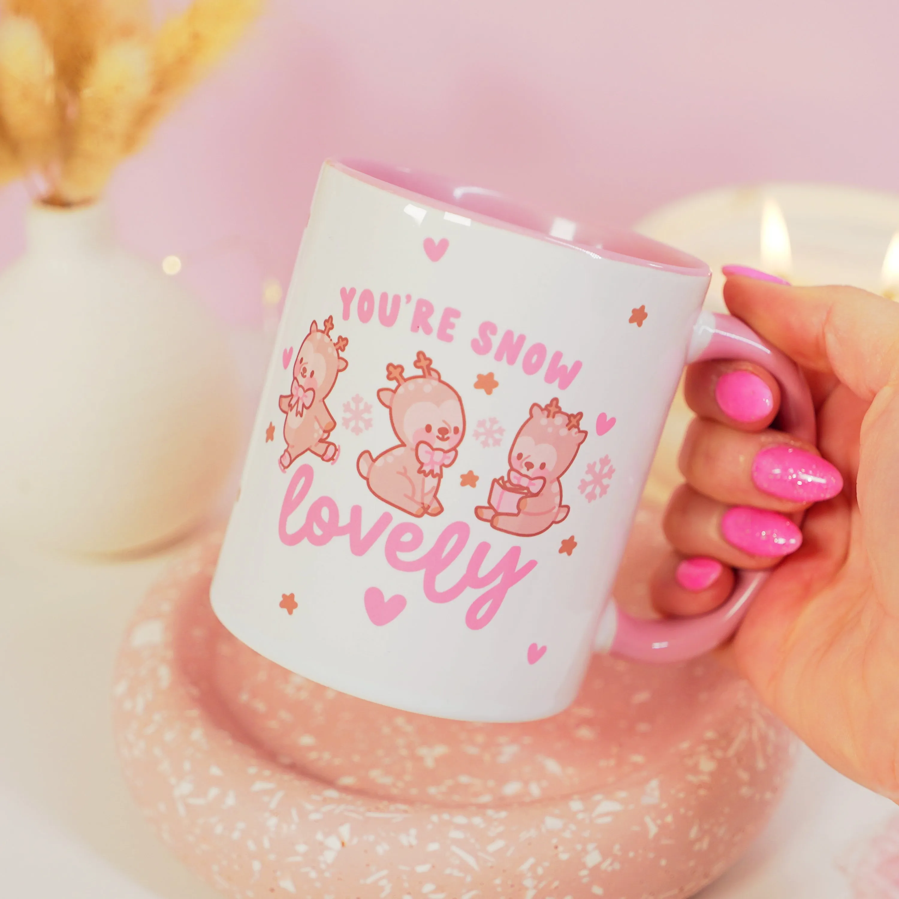 You're Snow Lovely Christmas Ceramic Mug | Kawaii Reindeer Design | Festive Cinnamon Reindeer Holiday Coffee & Hot Chocolate Mug