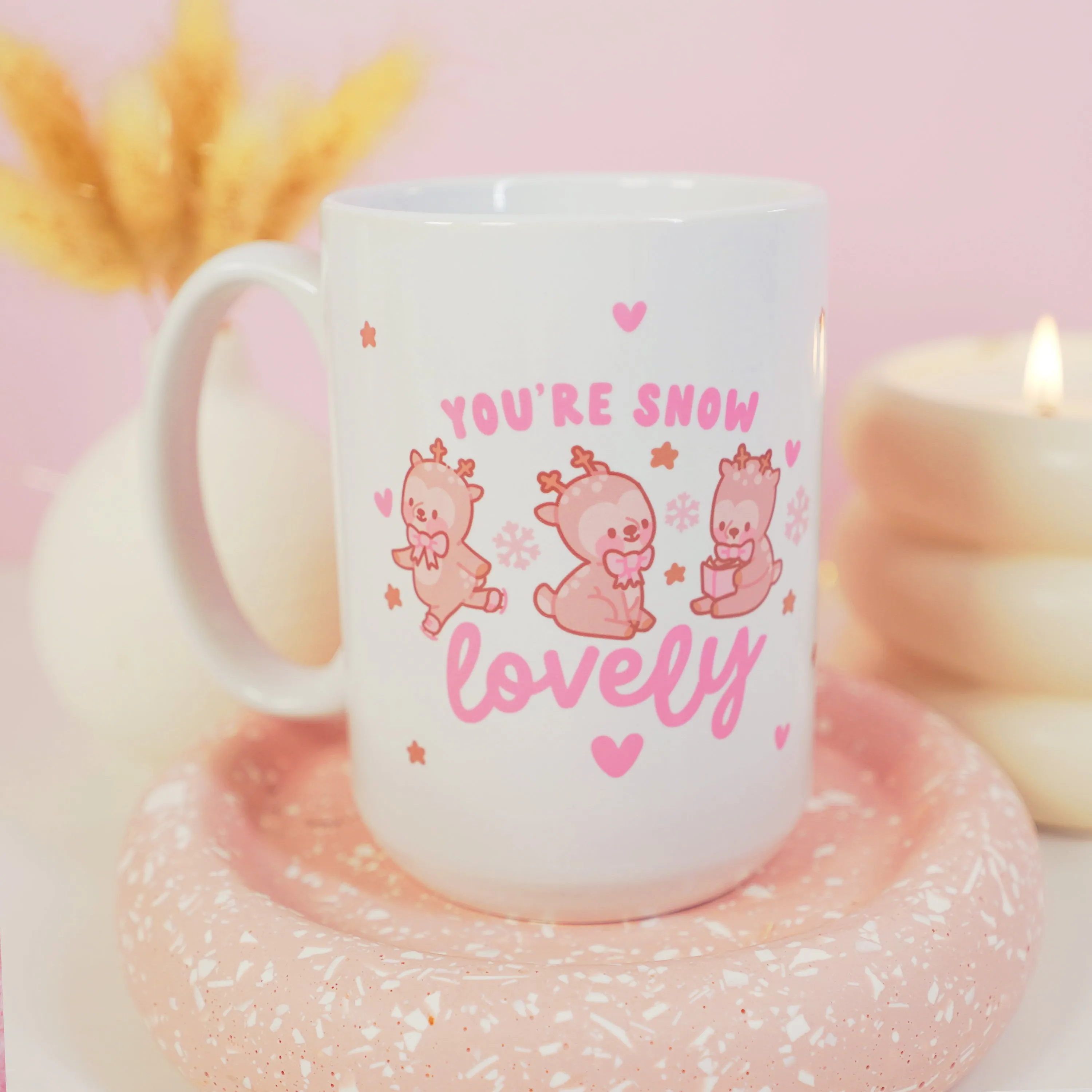 You're Snow Lovely Christmas Ceramic Mug | Kawaii Reindeer Design | Festive Cinnamon Reindeer Holiday Coffee & Hot Chocolate Mug