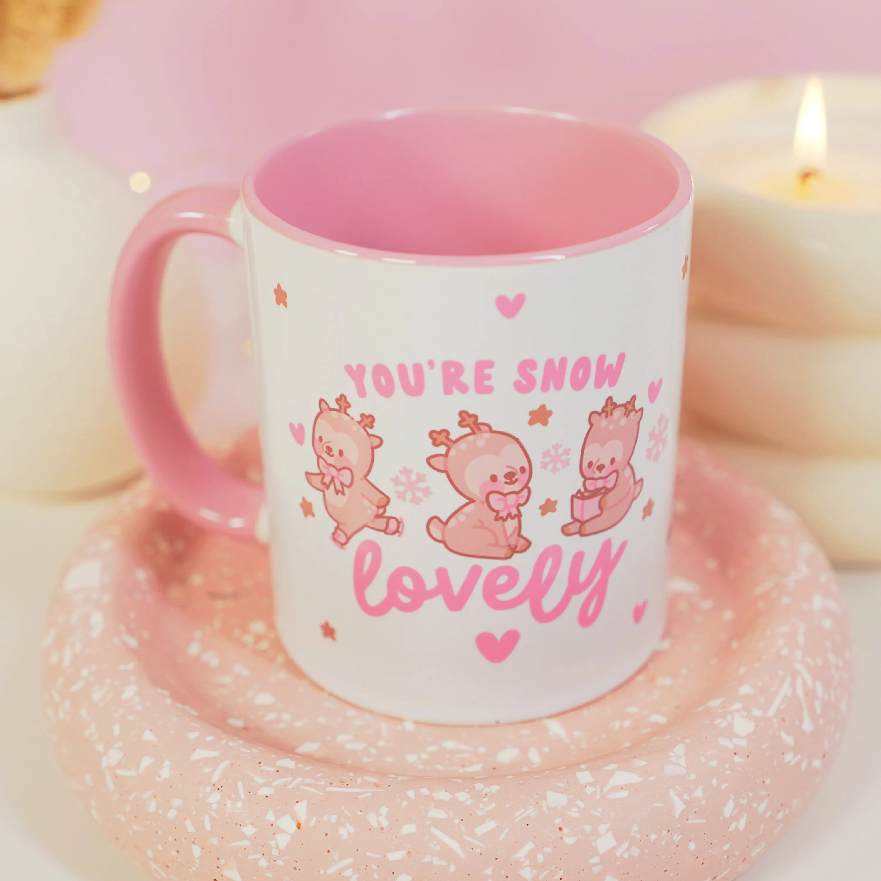 You're Snow Lovely Christmas Ceramic Mug | Kawaii Reindeer Design | Festive Cinnamon Reindeer Holiday Coffee & Hot Chocolate Mug