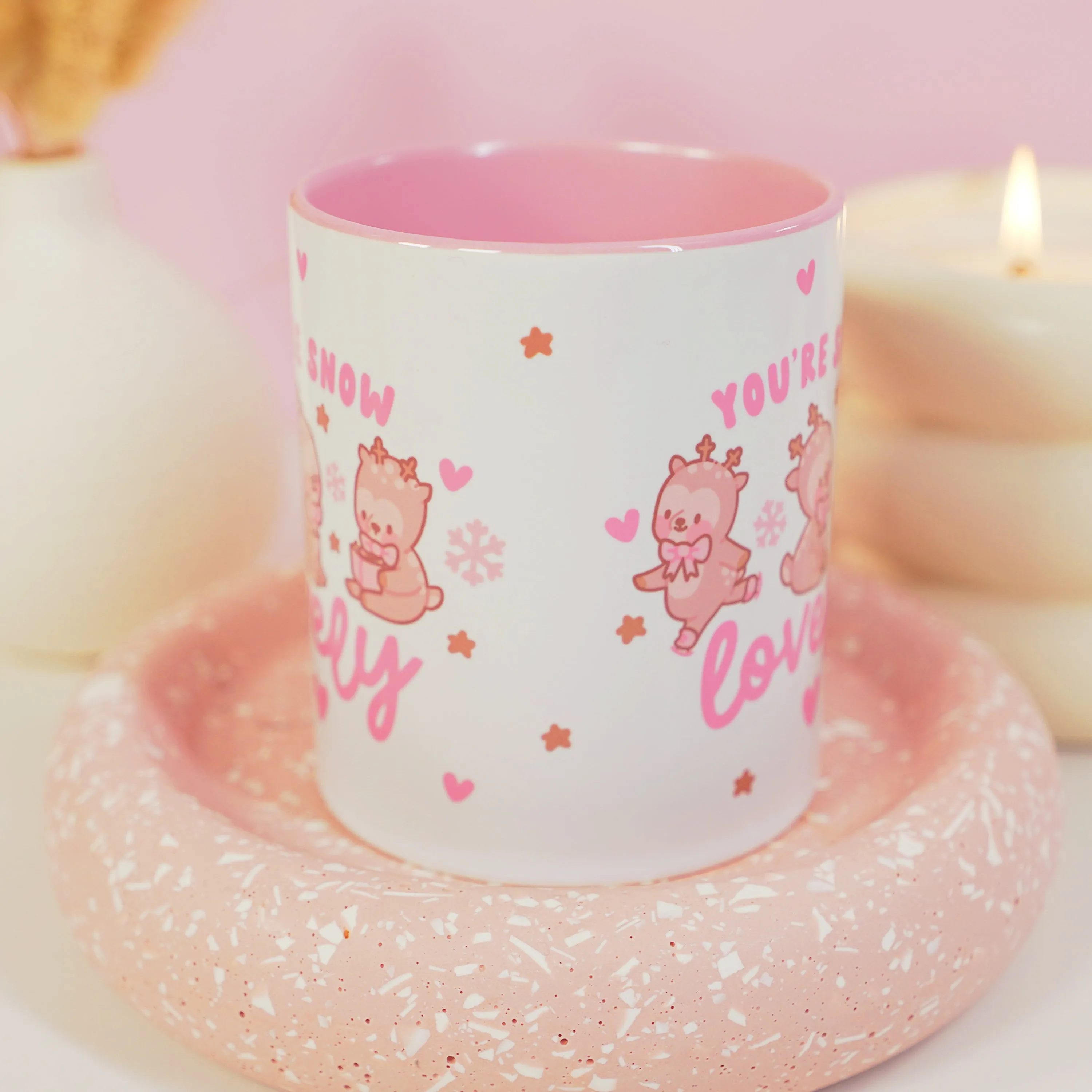 You're Snow Lovely Christmas Ceramic Mug | Kawaii Reindeer Design | Festive Cinnamon Reindeer Holiday Coffee & Hot Chocolate Mug