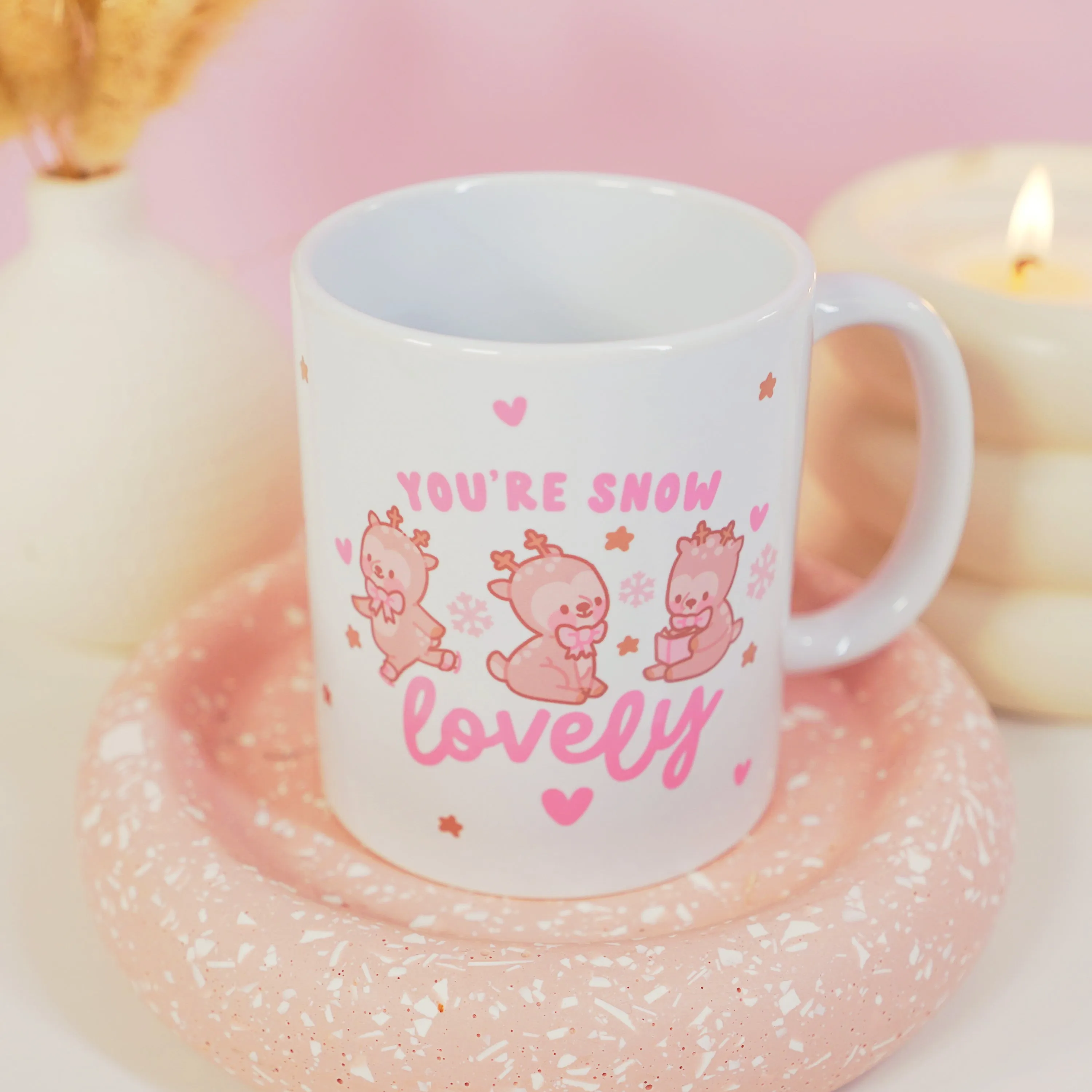 You're Snow Lovely Christmas Ceramic Mug | Kawaii Reindeer Design | Festive Cinnamon Reindeer Holiday Coffee & Hot Chocolate Mug