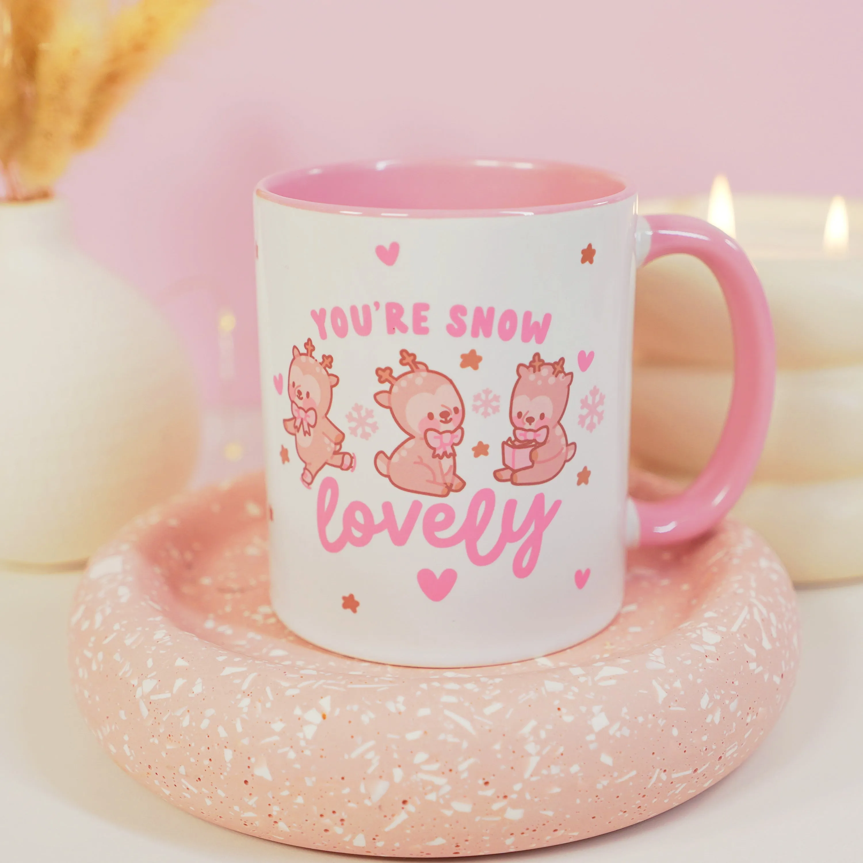 You're Snow Lovely Christmas Ceramic Mug | Kawaii Reindeer Design | Festive Cinnamon Reindeer Holiday Coffee & Hot Chocolate Mug