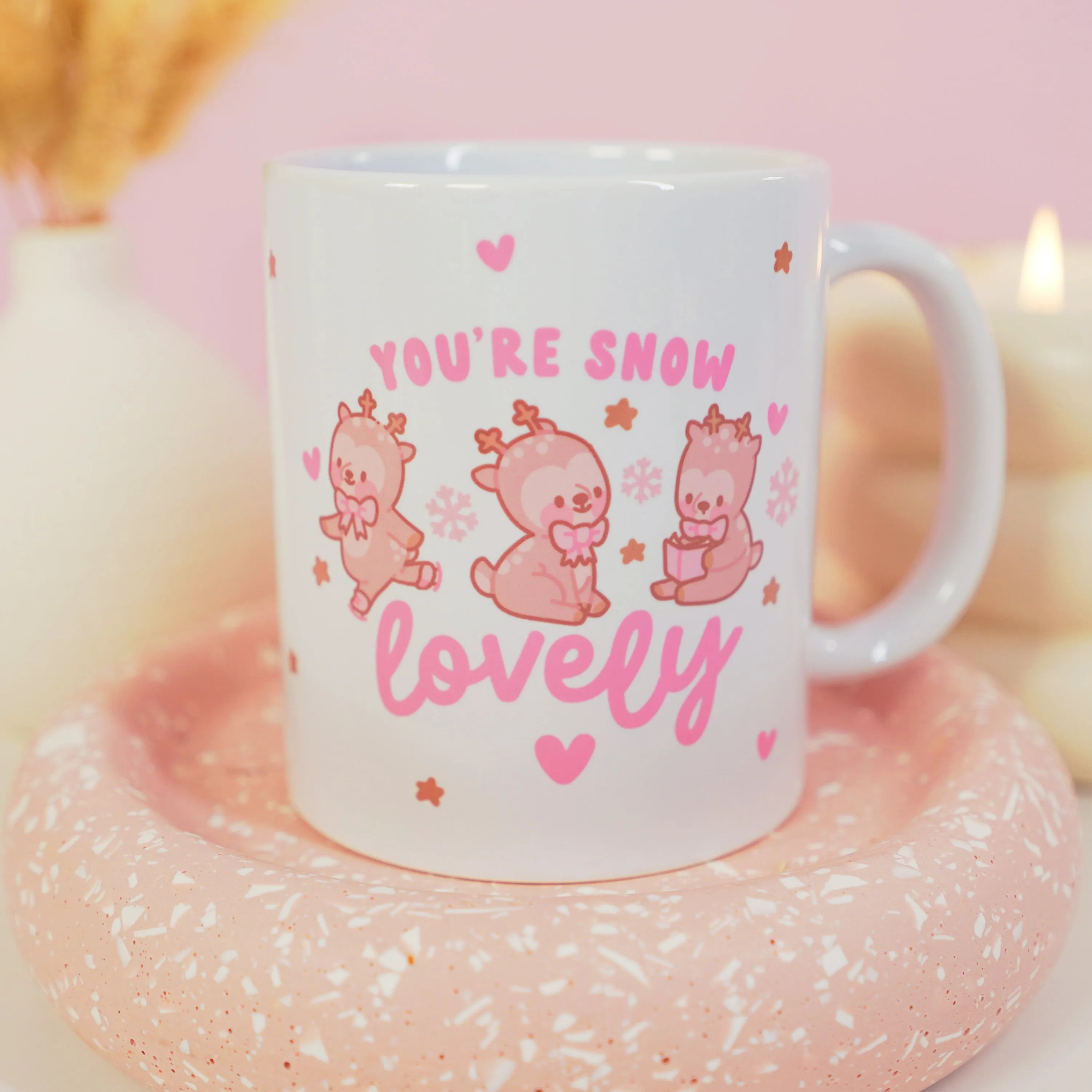 You're Snow Lovely Christmas Ceramic Mug | Kawaii Reindeer Design | Festive Cinnamon Reindeer Holiday Coffee & Hot Chocolate Mug