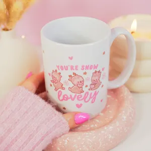 You're Snow Lovely Christmas Ceramic Mug | Kawaii Reindeer Design | Festive Cinnamon Reindeer Holiday Coffee & Hot Chocolate Mug