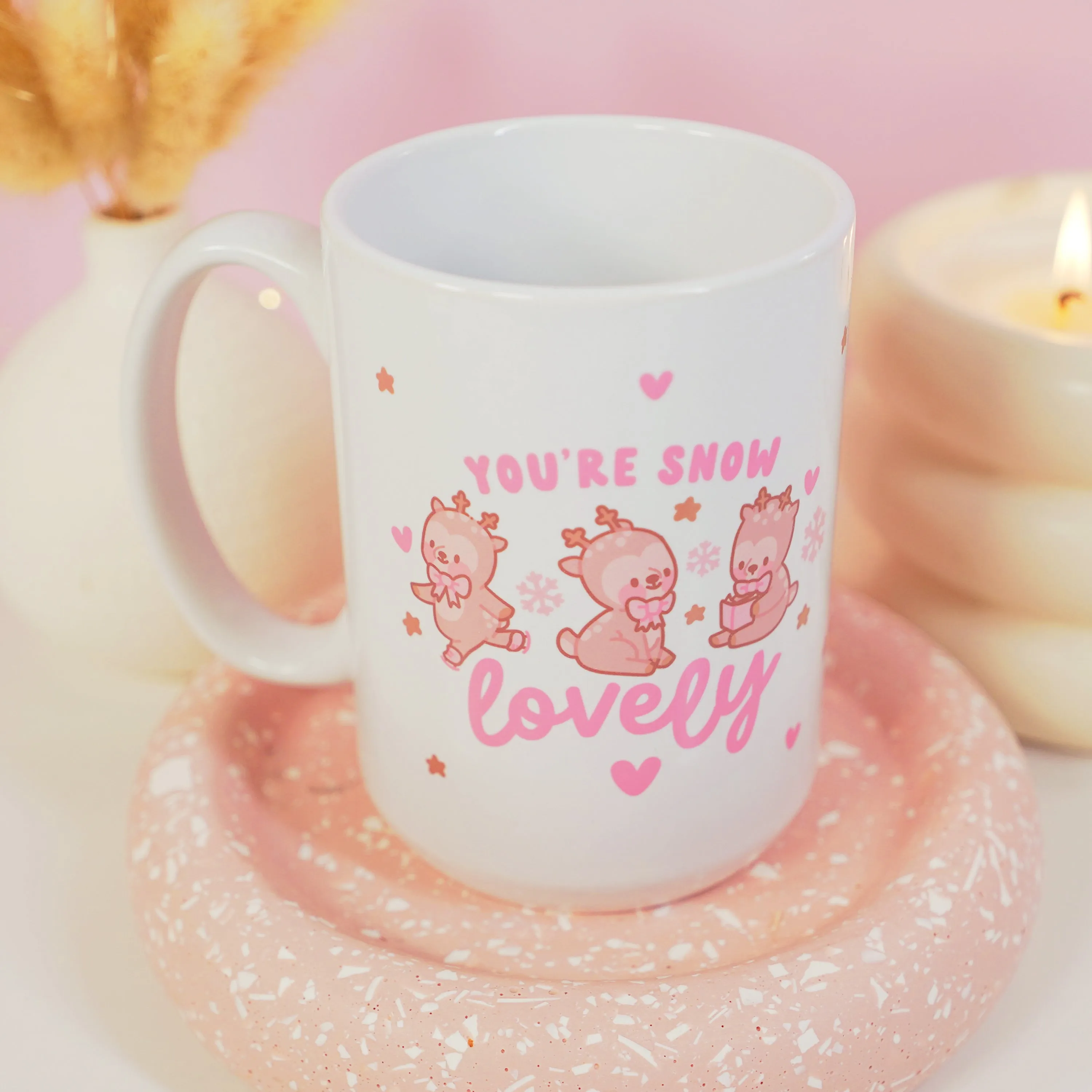 You're Snow Lovely Christmas Ceramic Mug | Kawaii Reindeer Design | Festive Cinnamon Reindeer Holiday Coffee & Hot Chocolate Mug