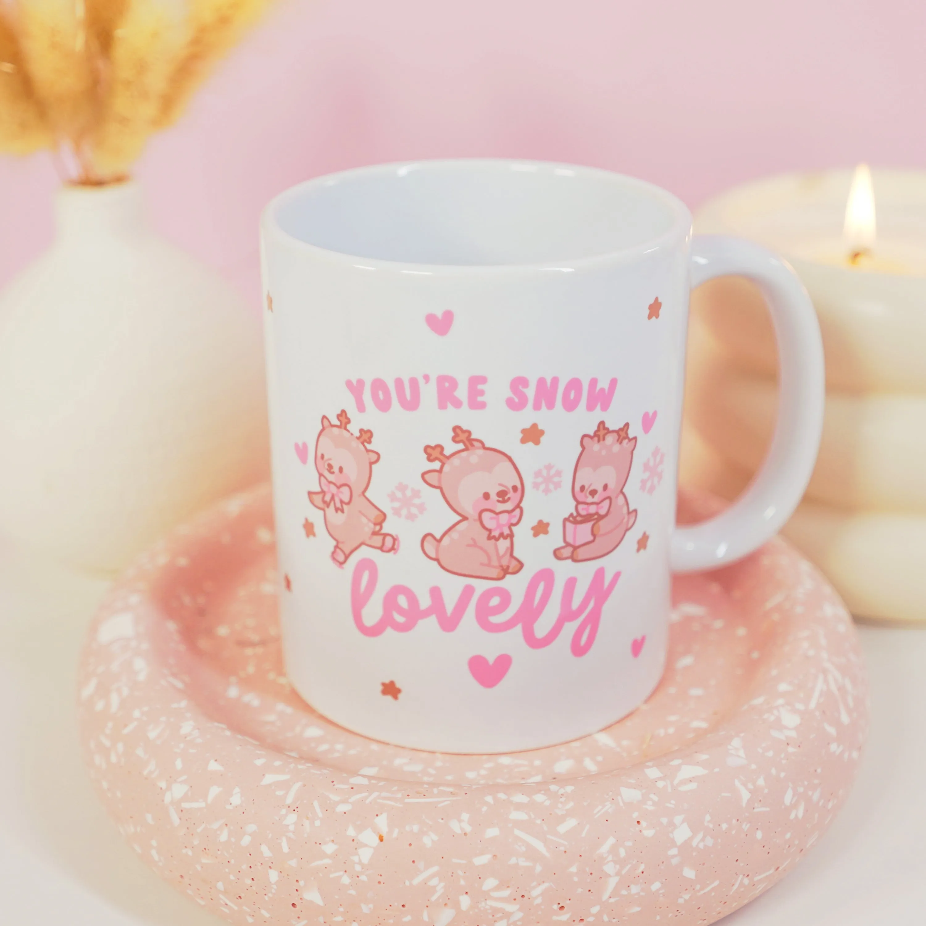 You're Snow Lovely Christmas Ceramic Mug | Kawaii Reindeer Design | Festive Cinnamon Reindeer Holiday Coffee & Hot Chocolate Mug