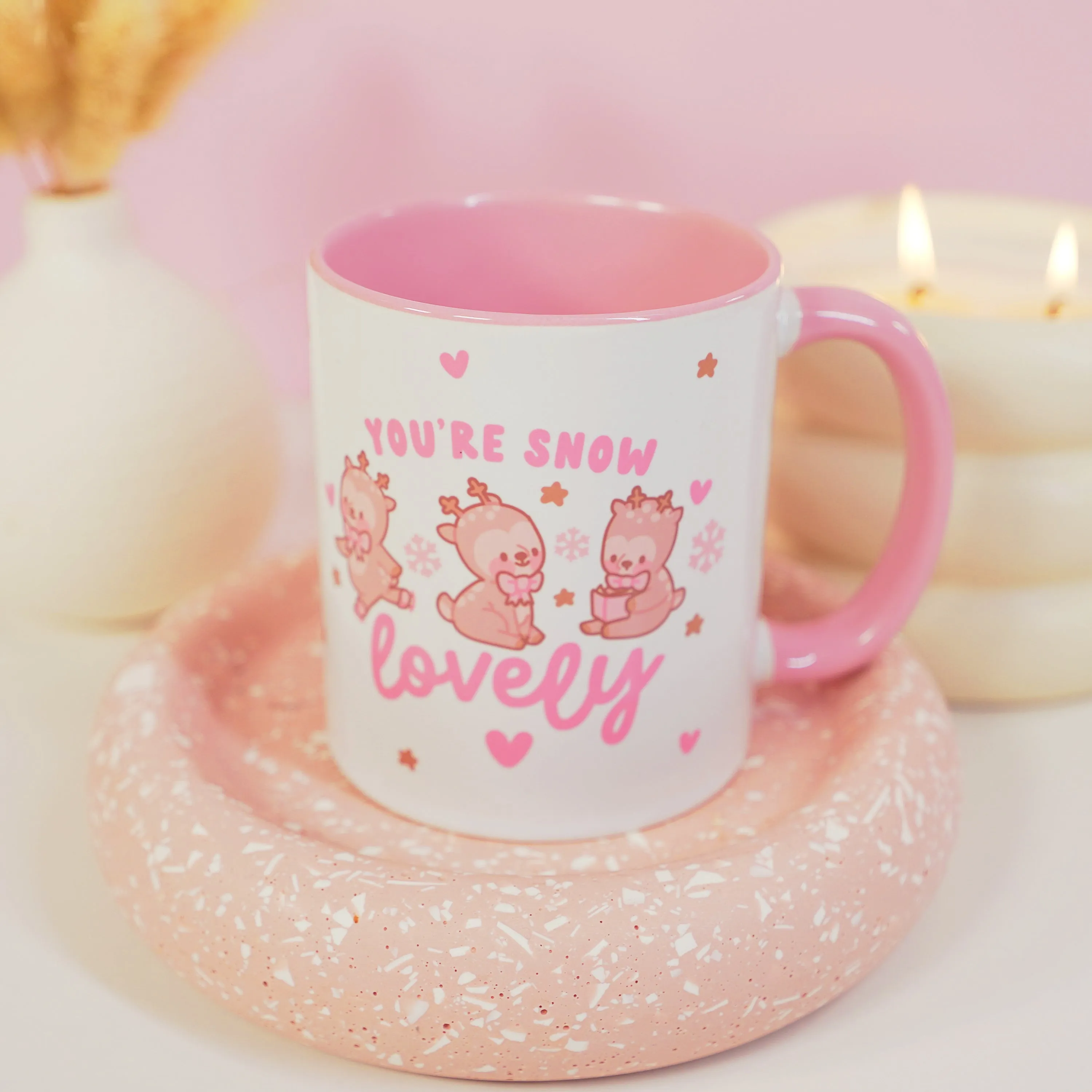 You're Snow Lovely Christmas Ceramic Mug | Kawaii Reindeer Design | Festive Cinnamon Reindeer Holiday Coffee & Hot Chocolate Mug